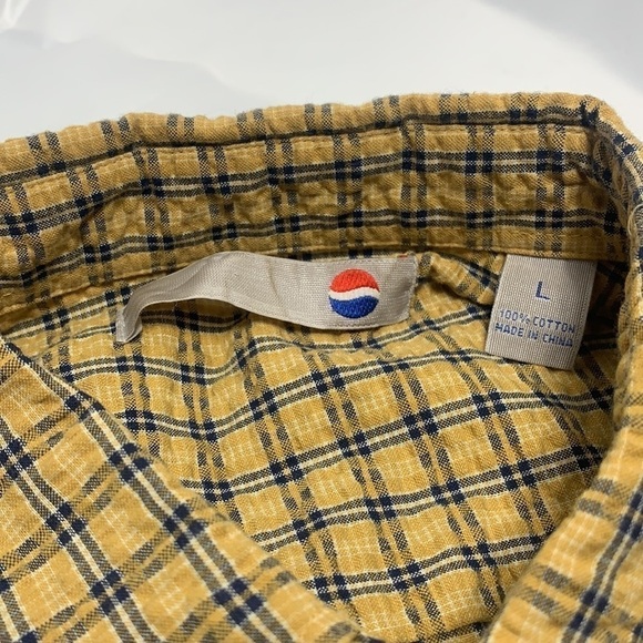 MEN’S Pepsi Yellow & Blue Plaid Button Down Short Sleeve Shirt Size L - Picture 4 of 4
